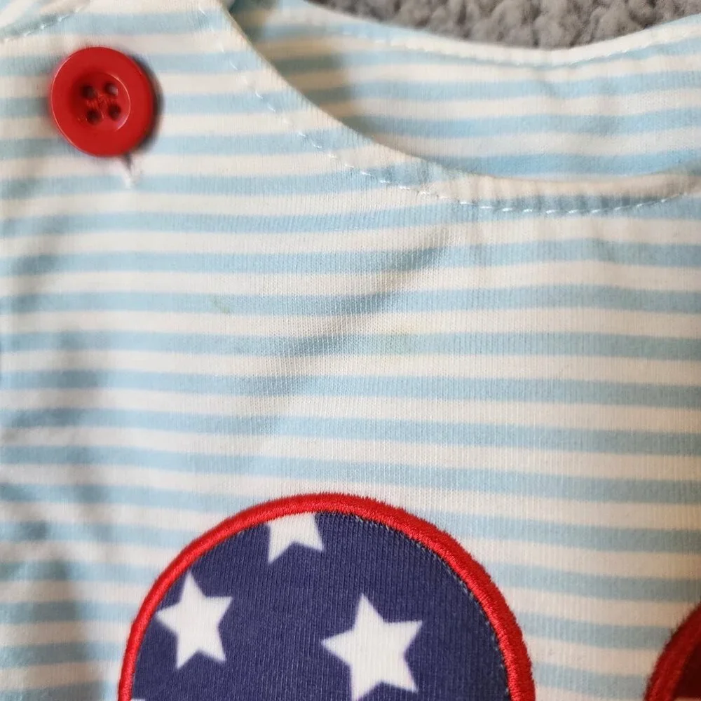 Abby & Evie Red White Blue‎ USA Embroidered Mickey Head One Piece Romper Size 6M